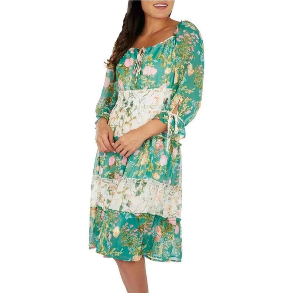 Anthropologie x Fig & Flower floral embroidered ruffle tiered boho peasant dress